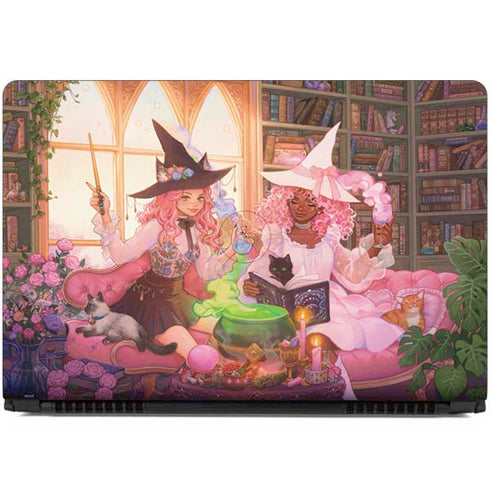 Pink Anime Witch Girls in Library with Cats by Ivy Dolamore Dell Inspiron Skin